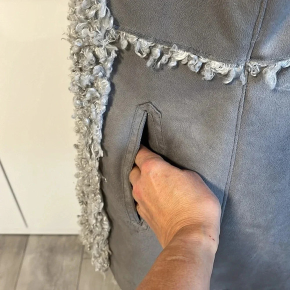 KENSIE Grey Lamb Faux Fur and Faux Suede Long Vest, Size S - Picture 6 of 12